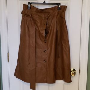 Faux leather button up paper bag skirt
